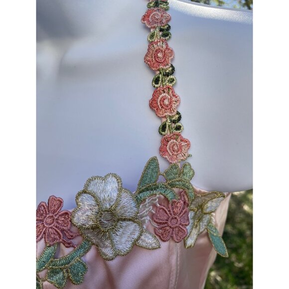 Pink Satin Slip Dress Floral Embroidered Halter Neckline By Princess Polly Size - Picture 4 of 13